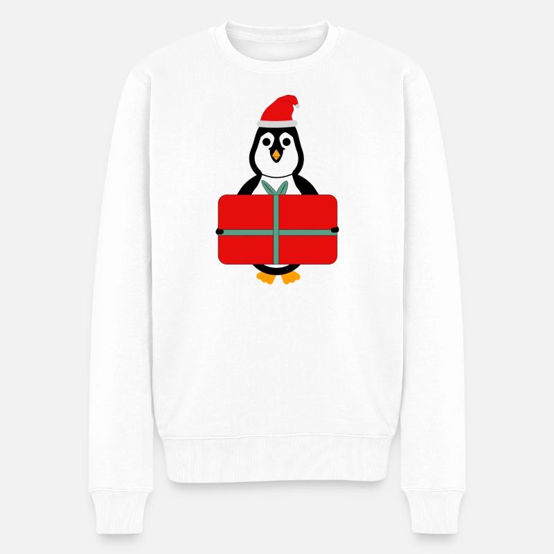 Pinguin mit Geschenk - Weihnachten - Männer Premium Bio Pullover - Weiß