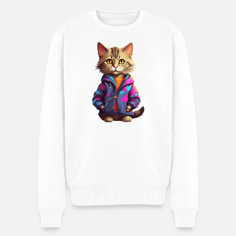 Stilvolle Stadtkatze - Männer Premium Bio Pullover - Weiß