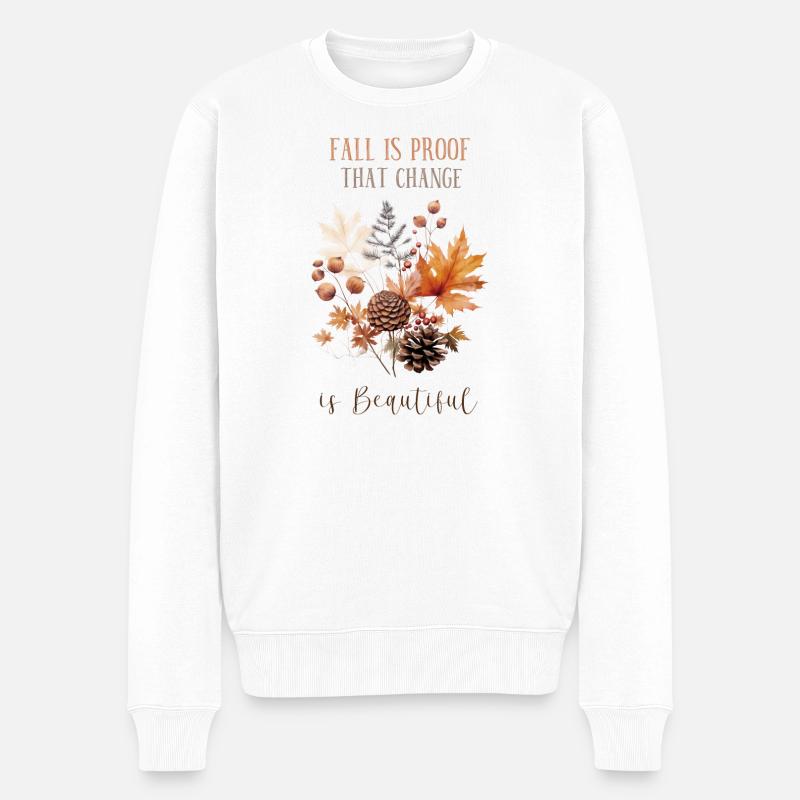 Bunte Herbstblätter und Zitat - Männer Premium Bio Pullover - Weiß