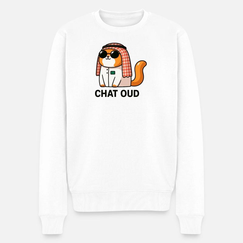 Chatpelle #3 - Chat Oud - Pull Premium bio Homme - blanc