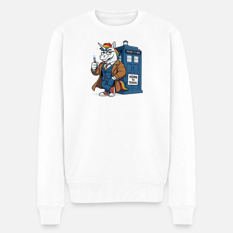 Licorne voyageant dans le temps - Pull Premium bio Homme - blanc