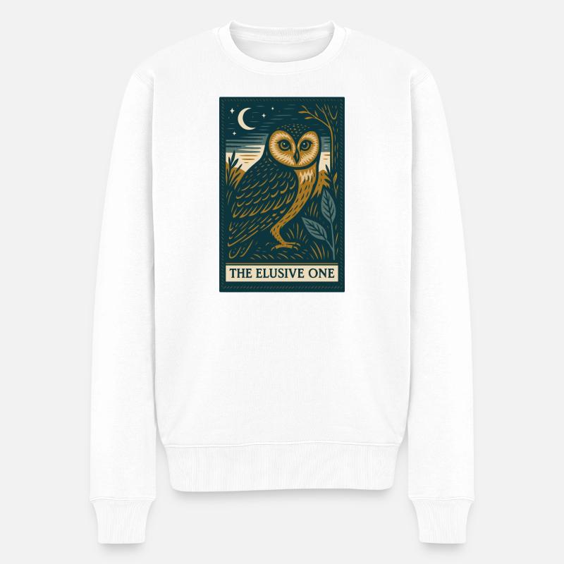 Mystische Eule unter Nachthimmel - Männer Premium Bio Pullover - Weiß
