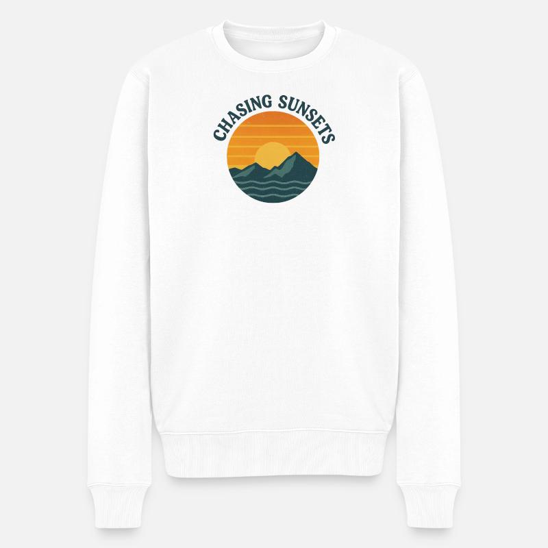 Auf der Jagd nach Sonnenuntergängen - Männer Premium Bio Pullover - Weiß