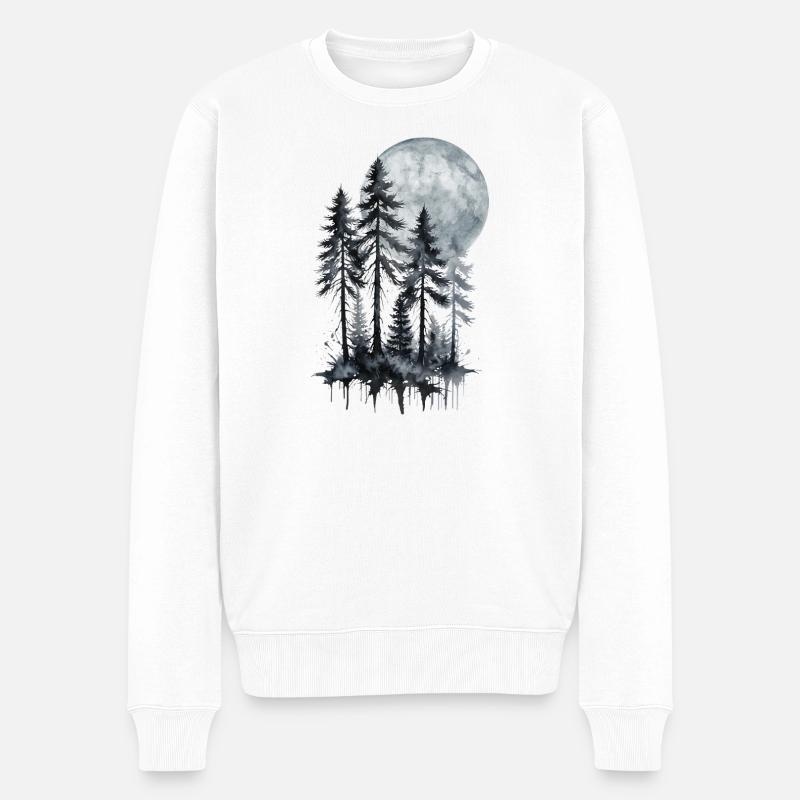 Mondschein Wald Aquarell Silhouette - Männer Premium Bio Pullover - Weiß