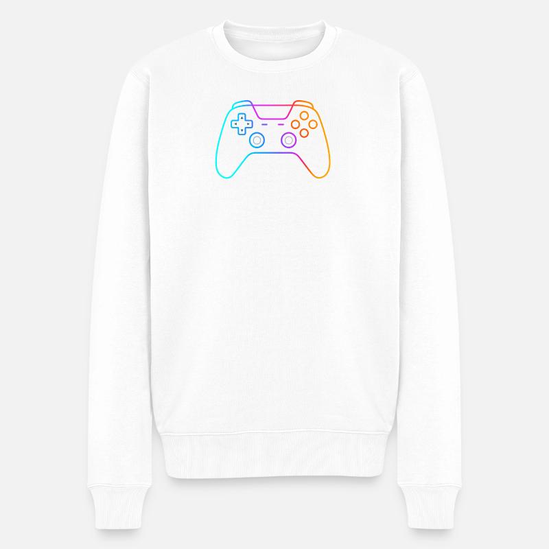 Neon Gamepad – Buntes Controller Motiv - Männer Premium Bio Pullover - Weiß