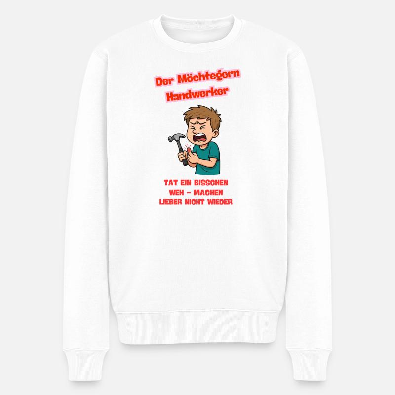 Der Möchtegern Handwerker Illustration  - Männer Premium Bio Pullover - Weiß