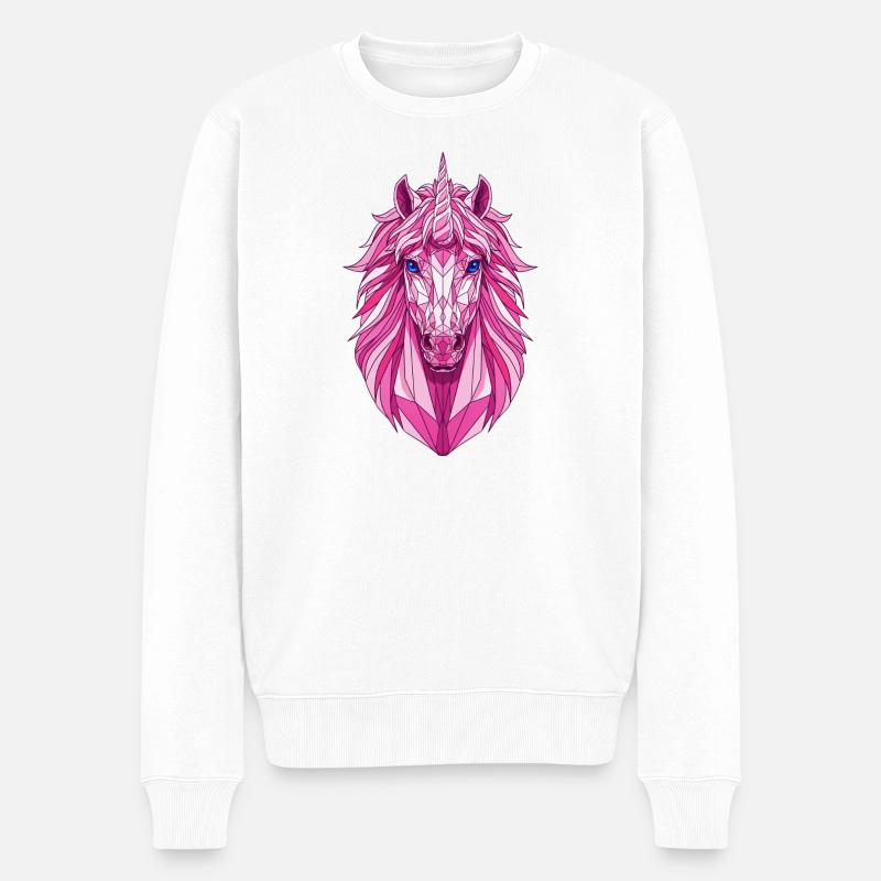 Licorne rose polygonale - Pull Premium bio Homme - blanc