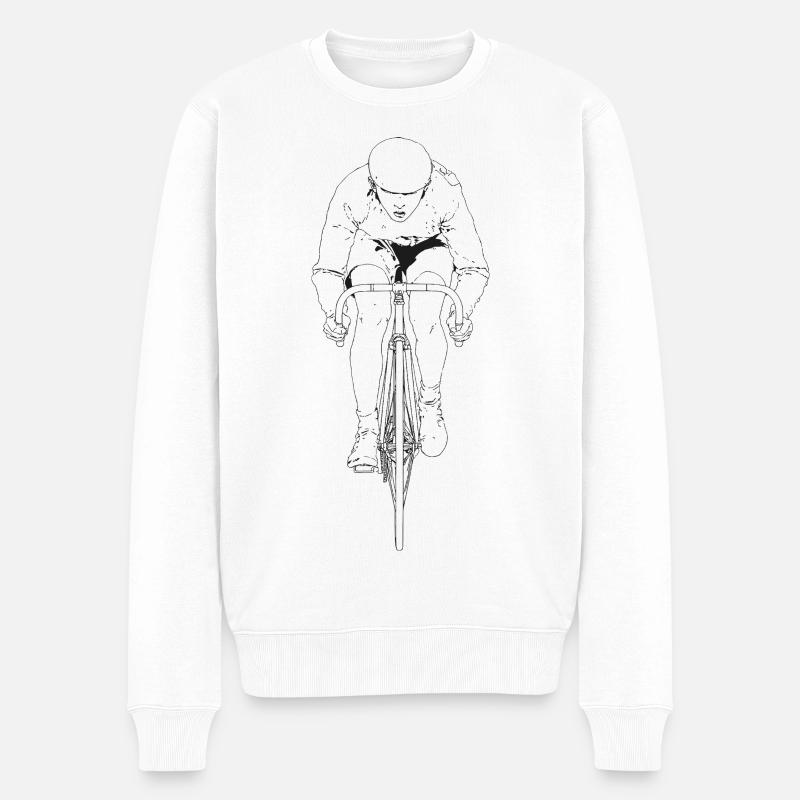 Radfahrer Linienkunst - Männer Premium Bio Pullover - Weiß