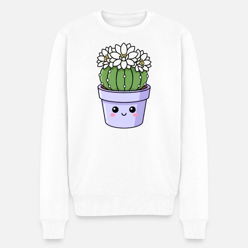 Pot de fleurs de cactus Kawaii - Pull Premium bio Homme - blanc