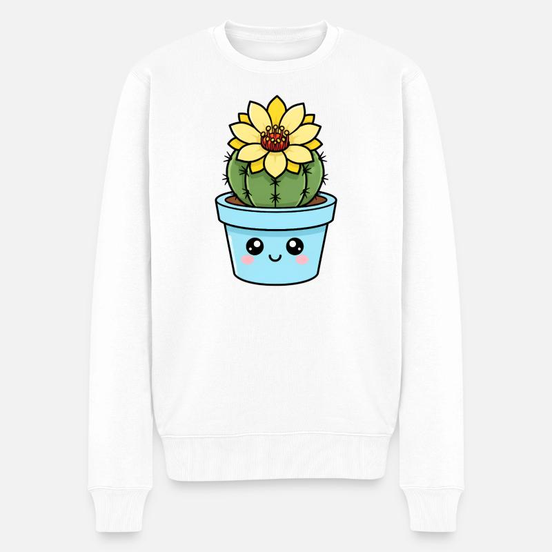Kawaii-Kaktus im Blütentopf - Männer Premium Bio Pullover - Weiß