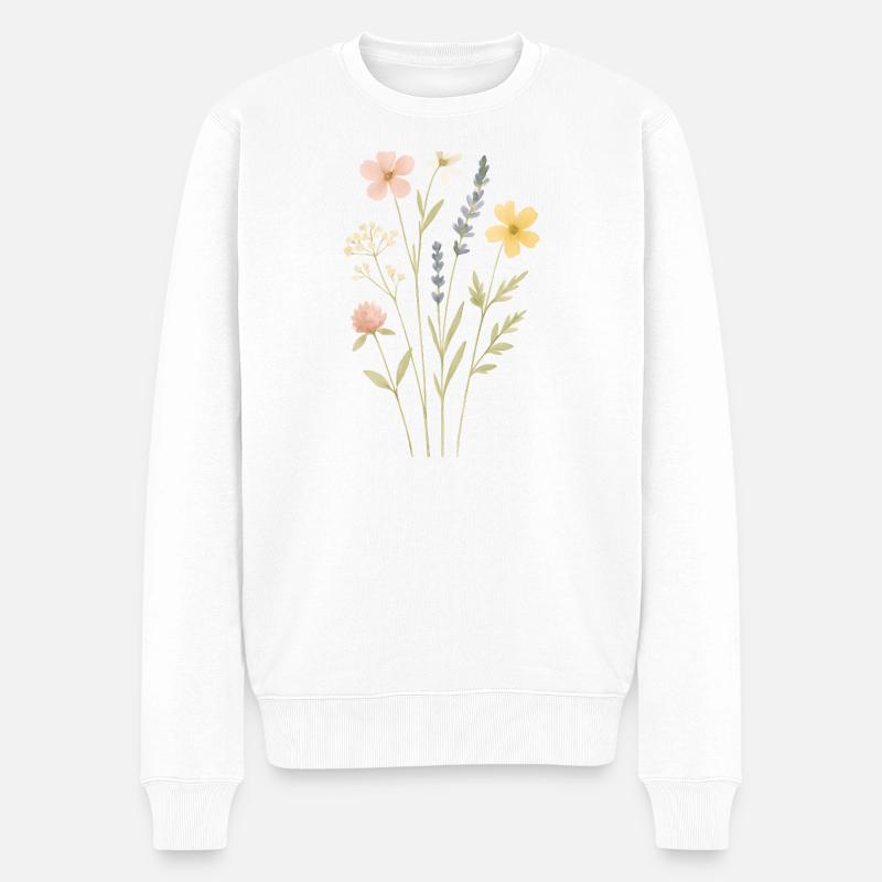 Prairie aquarelle de fleurs sauvages - Pull Premium bio Homme - blanc