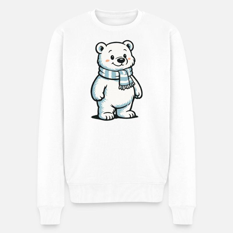 Polarbär mit Schal - Männer Premium Bio Pullover - Weiß