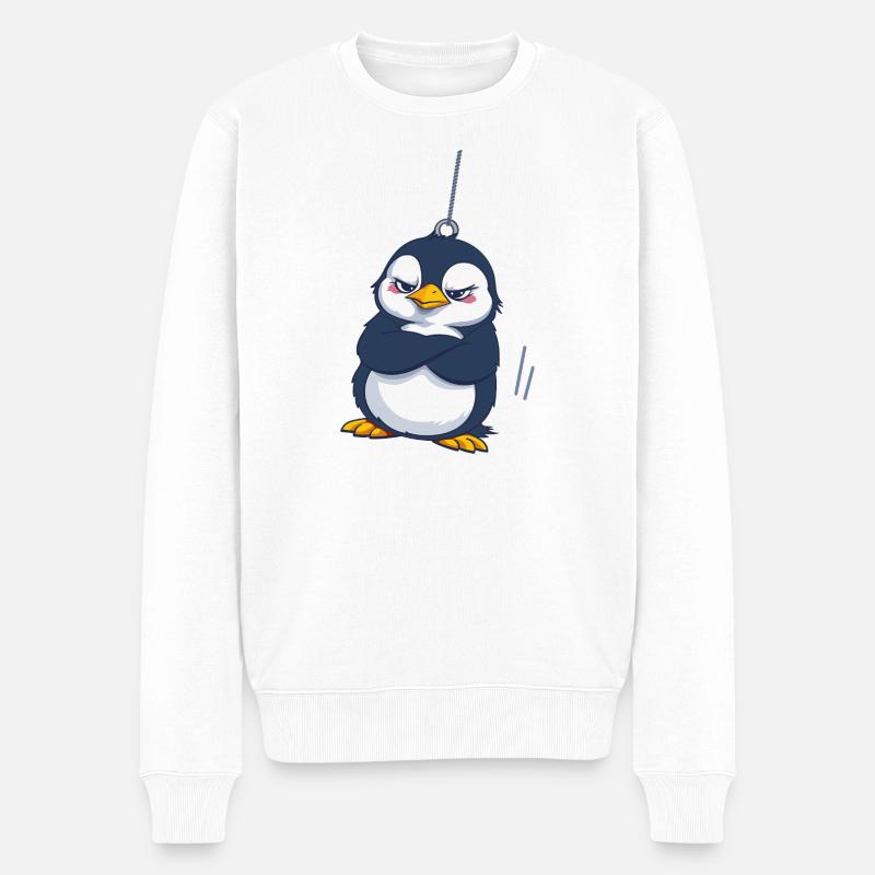 Grummeliger Pinguin hängt - Männer Premium Bio Pullover - Weiß