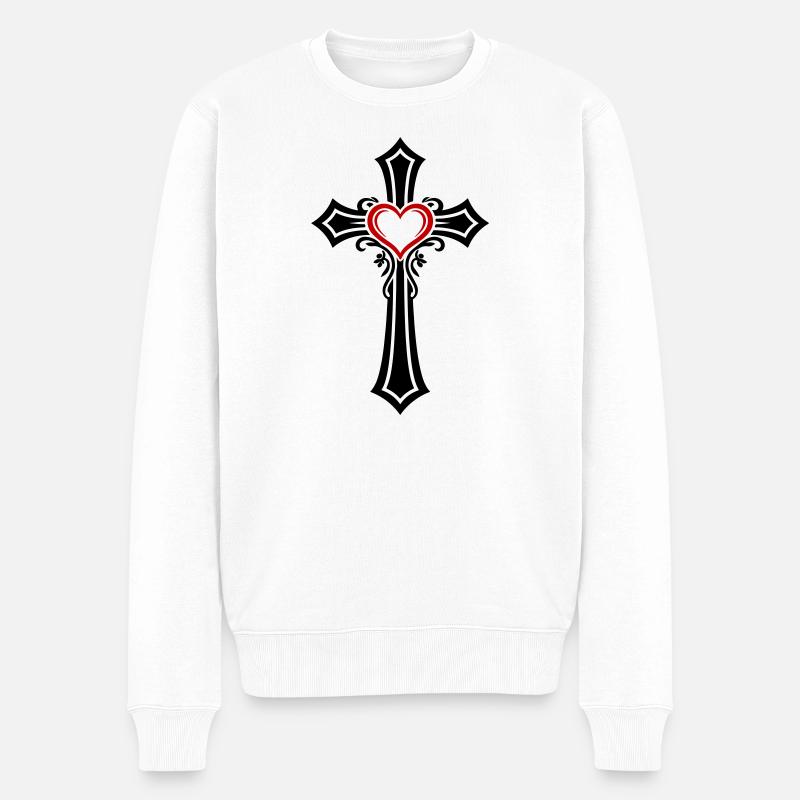 Kreuz Herz Symbol Glaube - Männer Premium Bio Pullover - Weiß