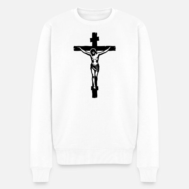 Jesus Kreuz - Männer Premium Bio Pullover - Weiß
