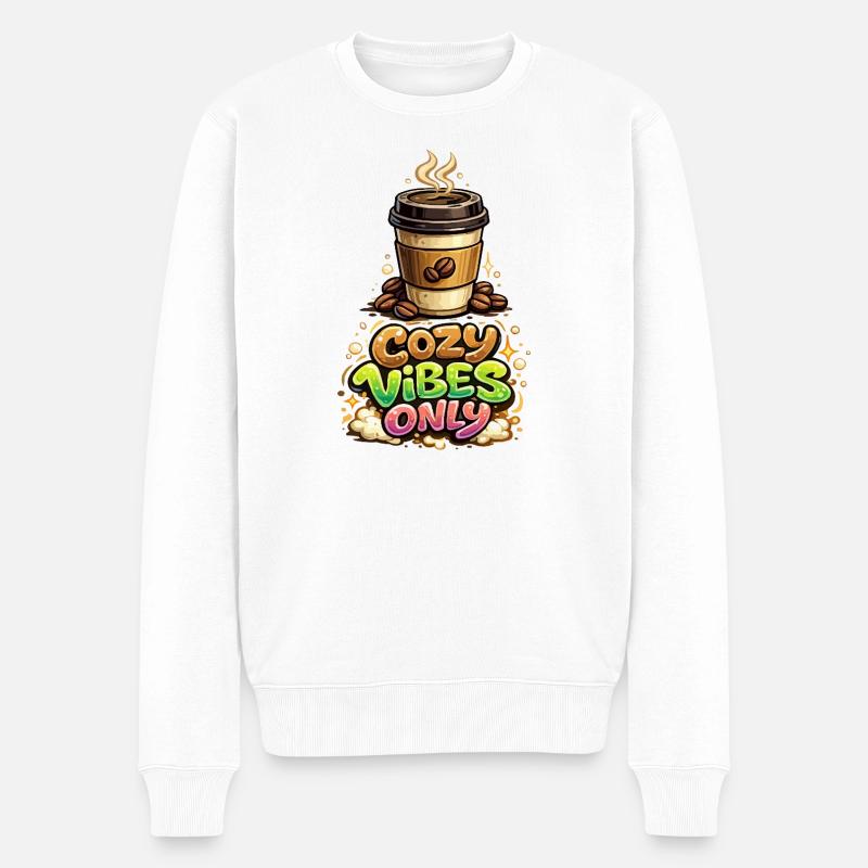 Cozy Vibes Only Kaffee - Männer Premium Bio Pullover - Weiß