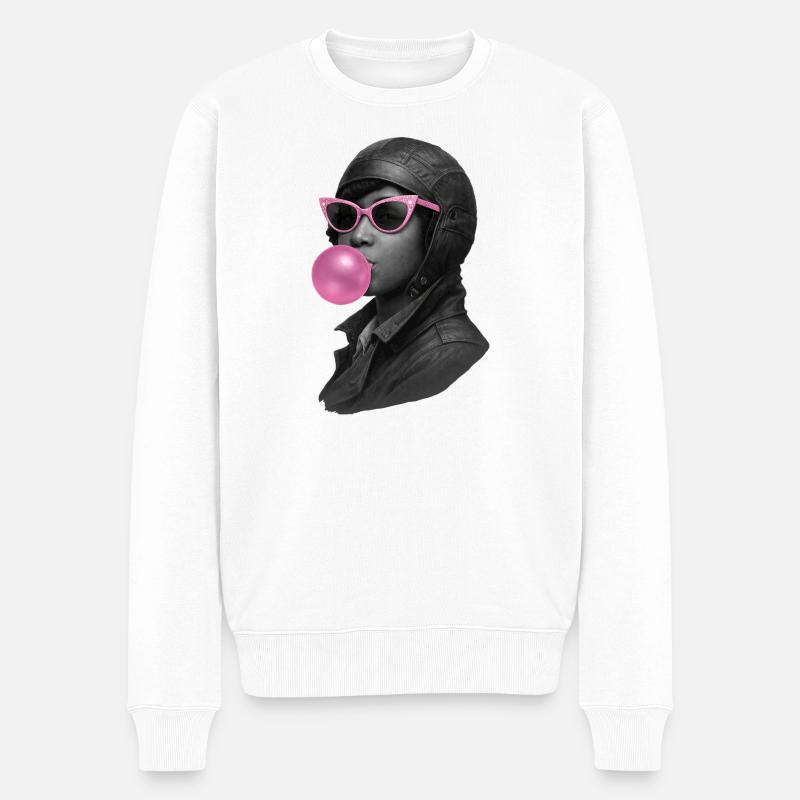 Bessie Coleman con occhiali da sole rosa e gomma da masticare - Maglione ecologico premium da uomo - bianco