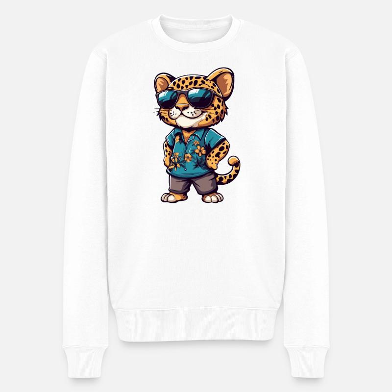 Leopard Comic Urlaub - Männer Premium Bio Pullover - Weiß