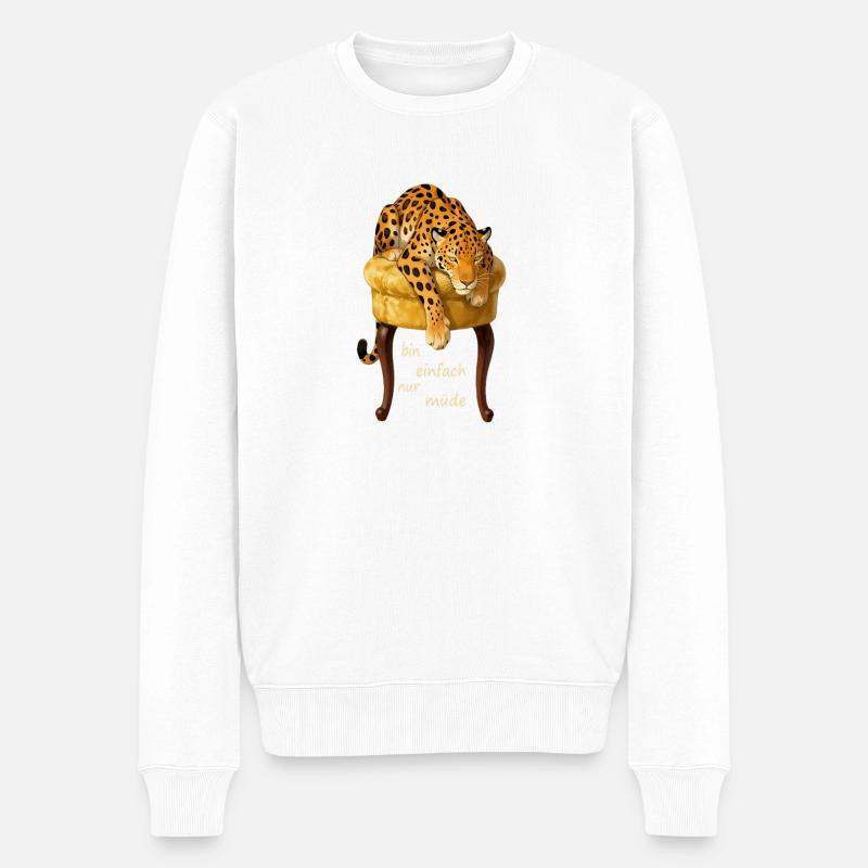 Müder Leopard auf Samtkissen - Männer Premium Bio Pullover - Weiß