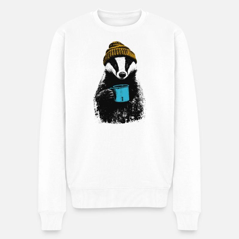 Kaffee Dachs - Männer Premium Bio Pullover - Weiß