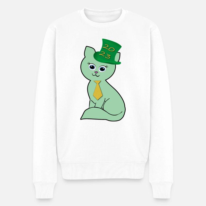 Neujahrskatze - Männer Premium Bio Pullover - Weiß