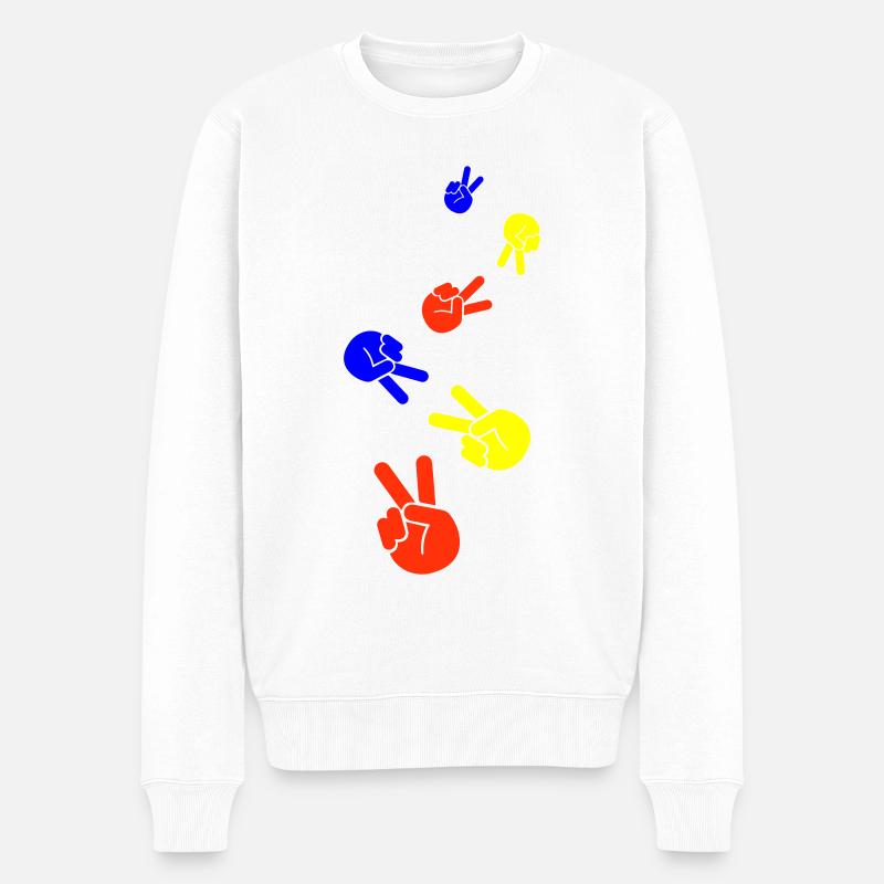 Hand Peace Bunt - Männer Premium Bio Pullover - Weiß
