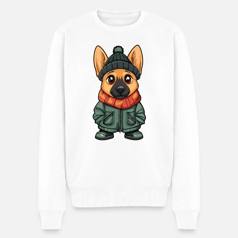 Schäferhund Hund Cartoon - Männer Premium Bio Pullover - Weiß