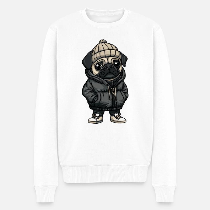Mops Hund Cartoon - Männer Premium Bio Pullover - Weiß