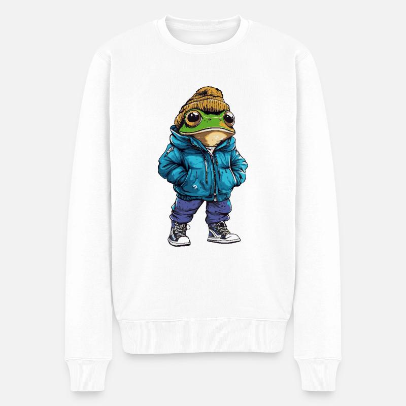 Frosch Lustig Winter - Männer Premium Bio Pullover - Weiß
