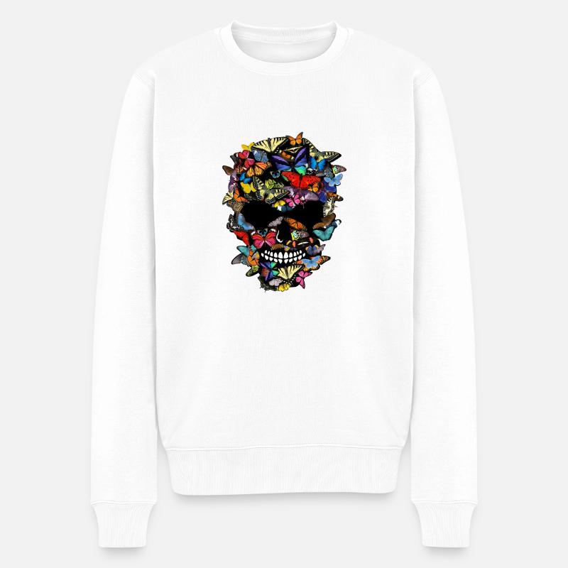 Kopf der Todschmetterlingsschädelform-Schädelphantasie - Männer Premium Bio Pullover - Weiß