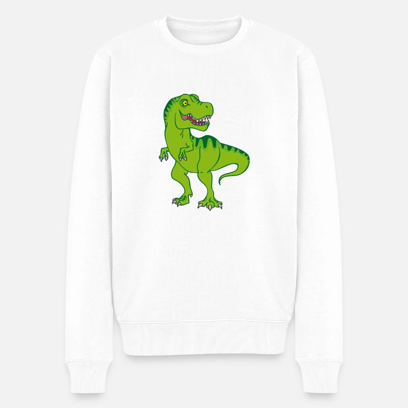 T-Rex / grüner Comic Dinosaurier - Männer Premium Bio Pullover - Weiß
