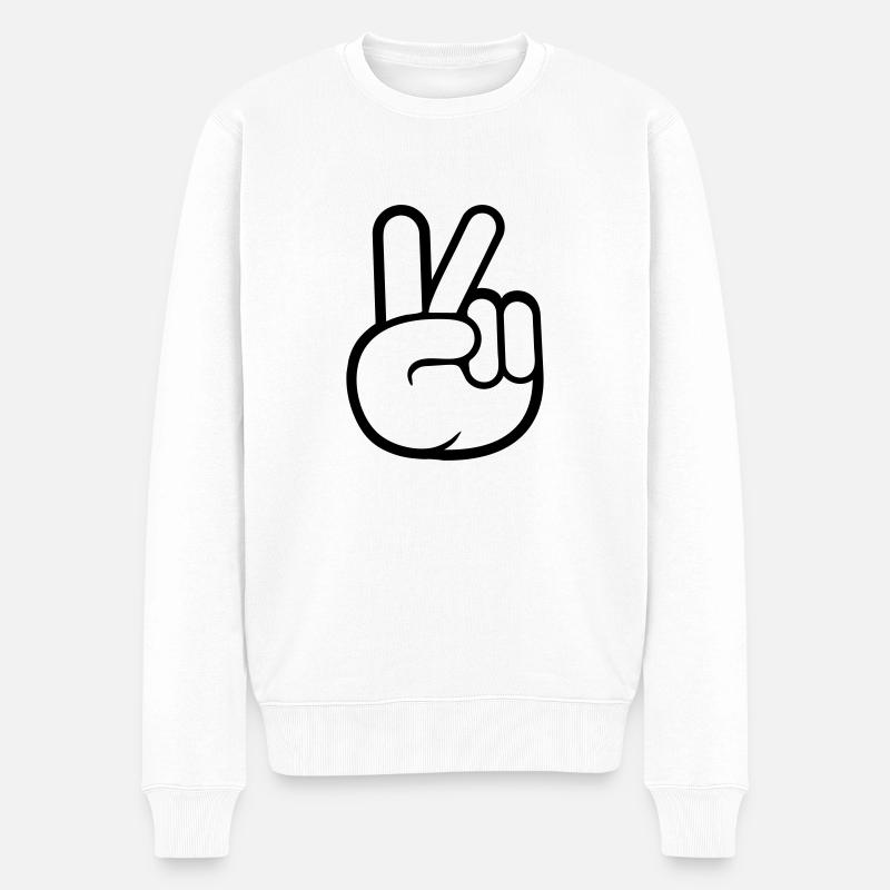 Peace Zeichen Hand Frieden Cool - Männer Premium Bio Pullover - Weiß