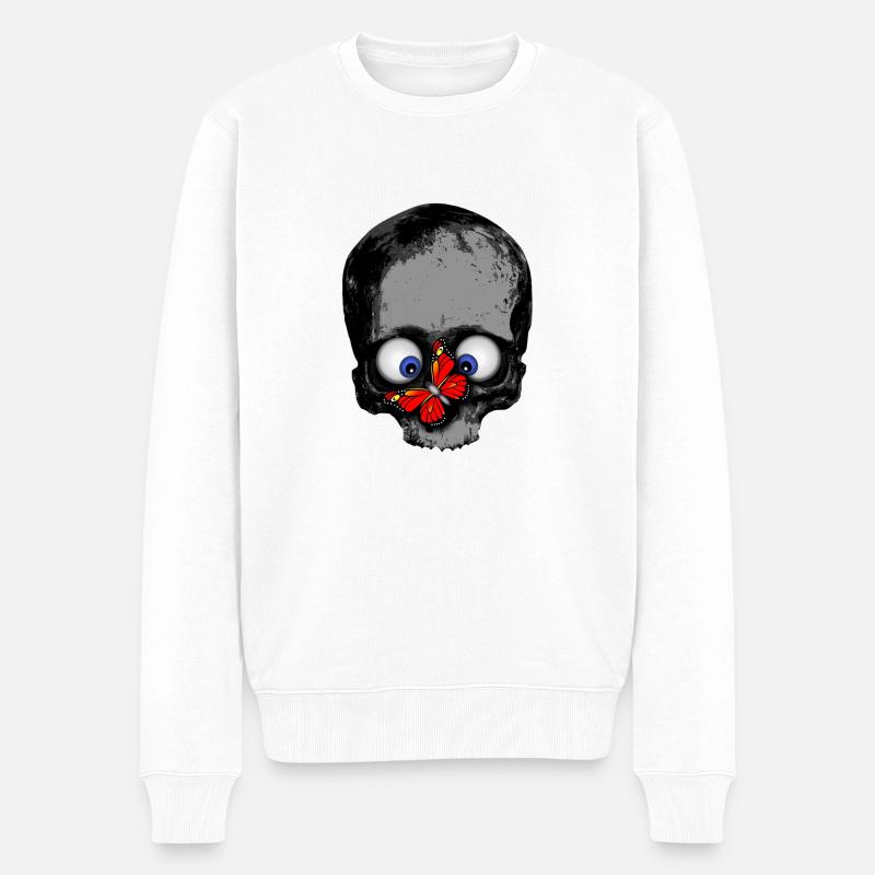 Totenkopf Schmetterling rot / Skull butterfly - Männer Premium Bio Pullover - Weiß