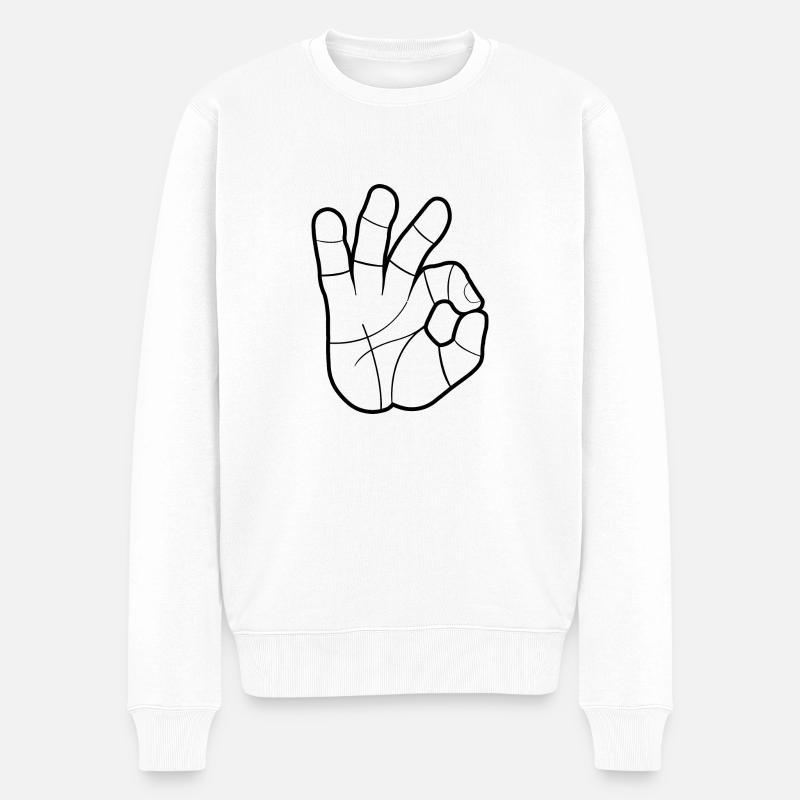 OK Handzeichen | OK Hand Sign - Männer Premium Bio Pullover - Weiß