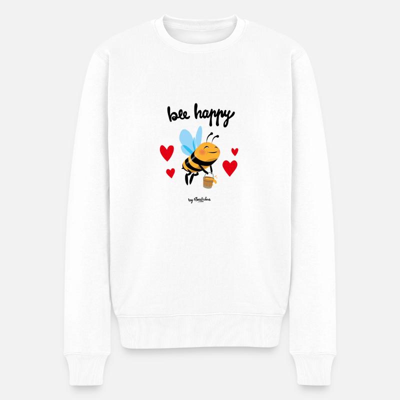 Bee happy black - Männer Premium Bio Pullover - Weiß
