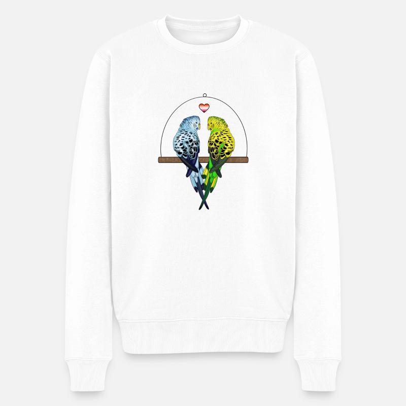 Pride Month | Wellensittich Paar auf Schaukel - Männer Premium Bio Pullover - Weiß