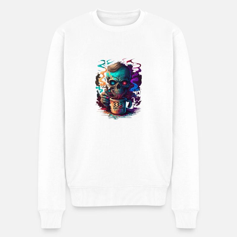 Totenkopf | Kaffee | farbig | Colorful Skull - Männer Premium Bio Pullover - Weiß