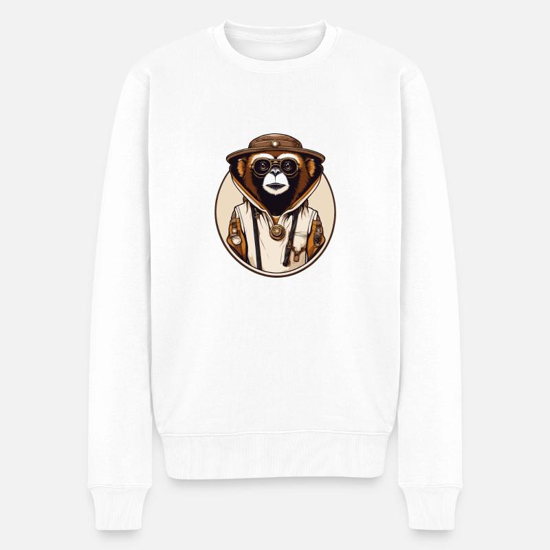 Steampunk Gibbon - Männer Premium Bio Pullover - Weiß