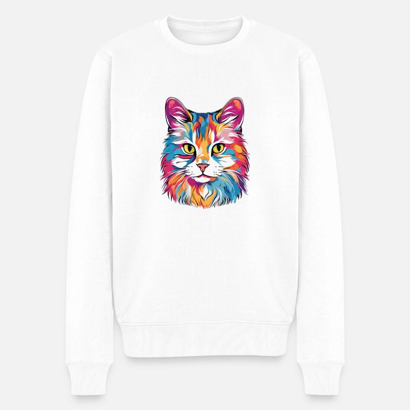 Katze - Männer Premium Bio Pullover - Weiß