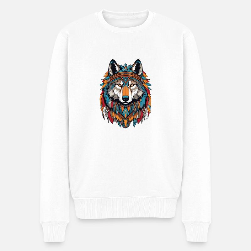 Wolf - Männer Premium Bio Pullover - Weiß