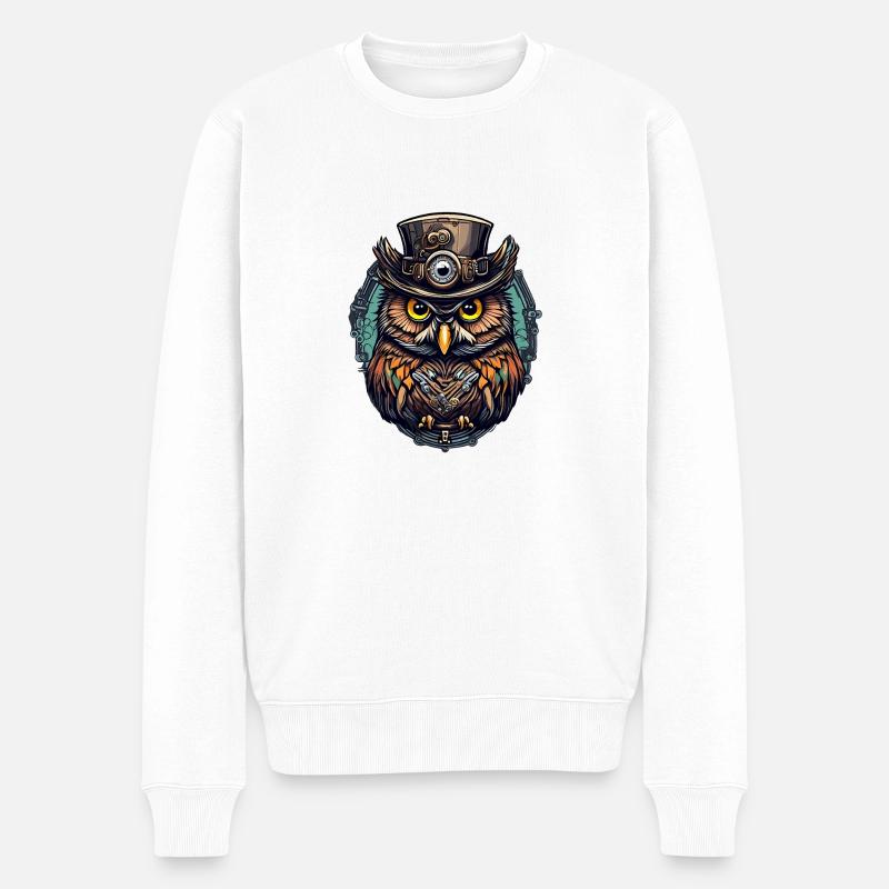 Eule - Männer Premium Bio Pullover - Weiß