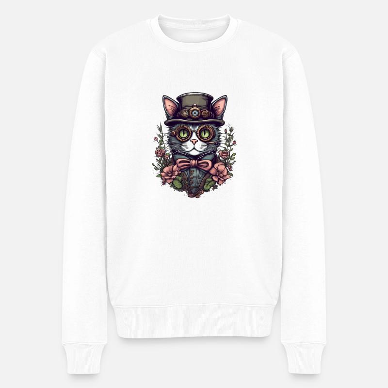 Chat steampunk - Pull Premium bio Homme - blanc