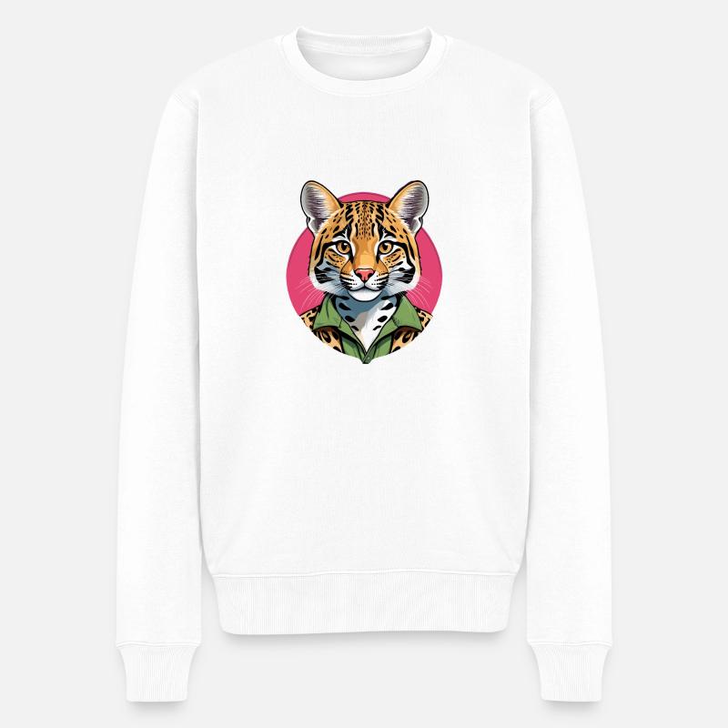 Chat Ocelot - Pull Premium bio Homme - blanc