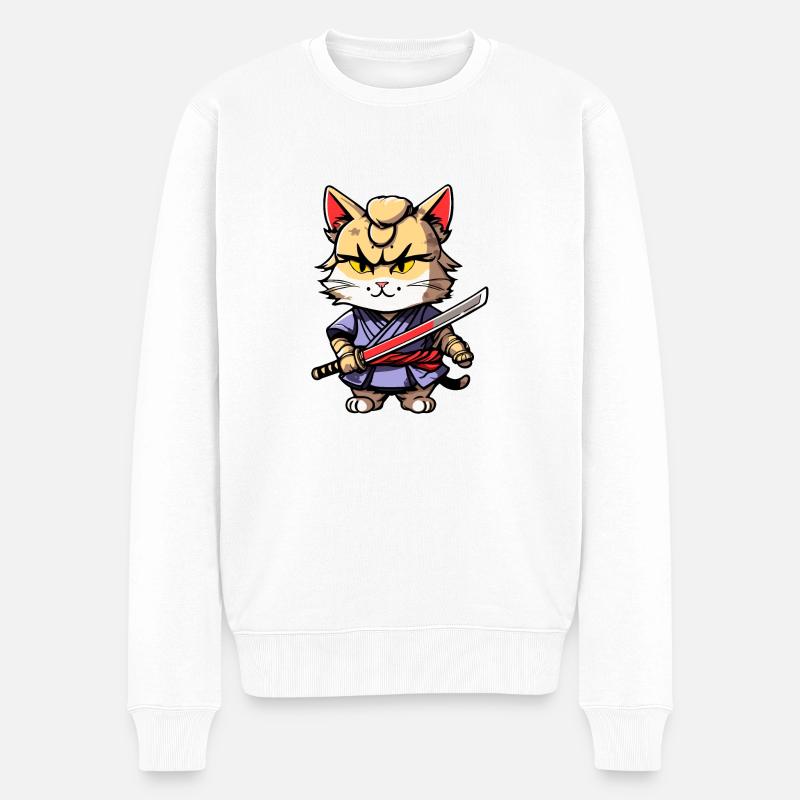Samurai-Katze #31 - Männer Premium Bio Pullover - Weiß