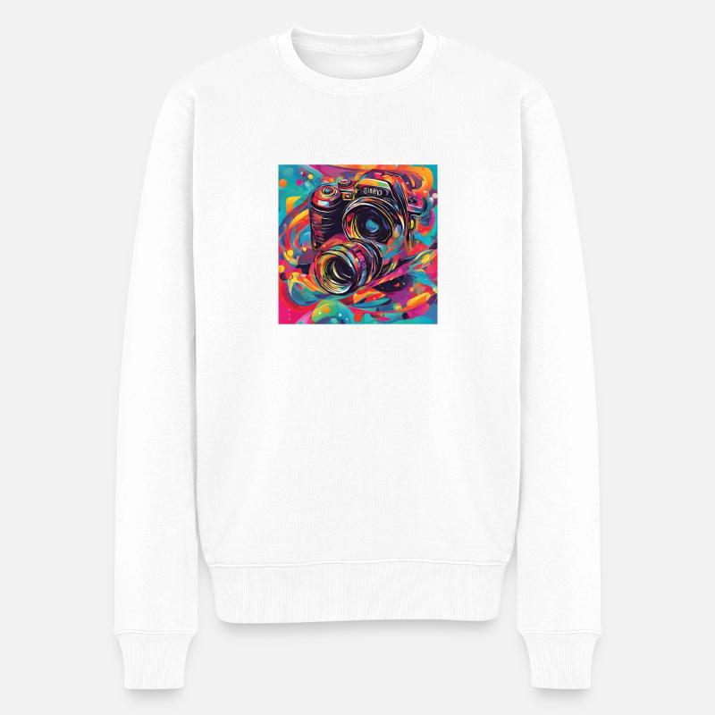 Kamera bunt - Männer Premium Bio Pullover - Weiß
