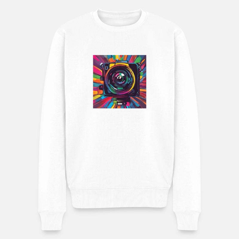 Kamera bunt - Männer Premium Bio Pullover - Weiß