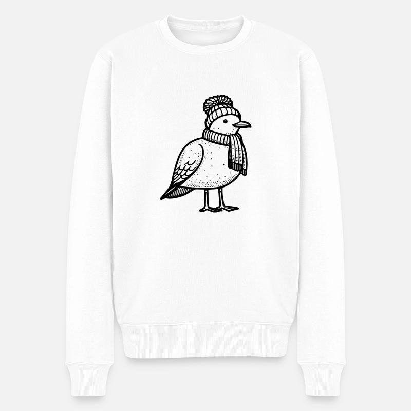 Mouette avec chapeau et écharpe - Pull Premium bio Homme - blanc