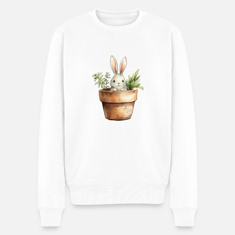 Hase im Blumentopf - für die Hasenklasse - Männer Premium Bio Pullover - Weiß