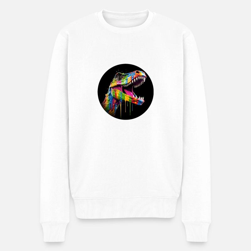 T Rex colorful5 - Männer Premium Bio Pullover - Weiß