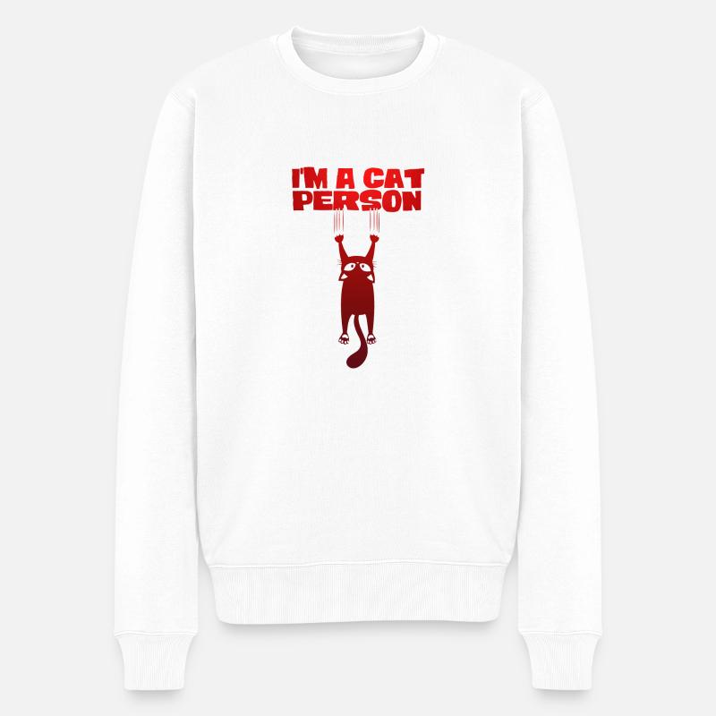 Ich bin ein Katzenmensch - Männer Premium Bio Pullover - Weiß